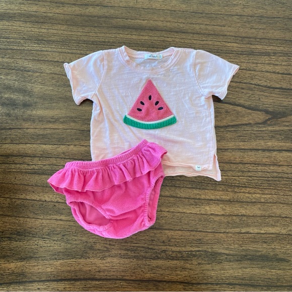 Oh Baby Watermelon Terry Applique Short Sleeve Tushie Set 6-12M - Picture 1 of 5